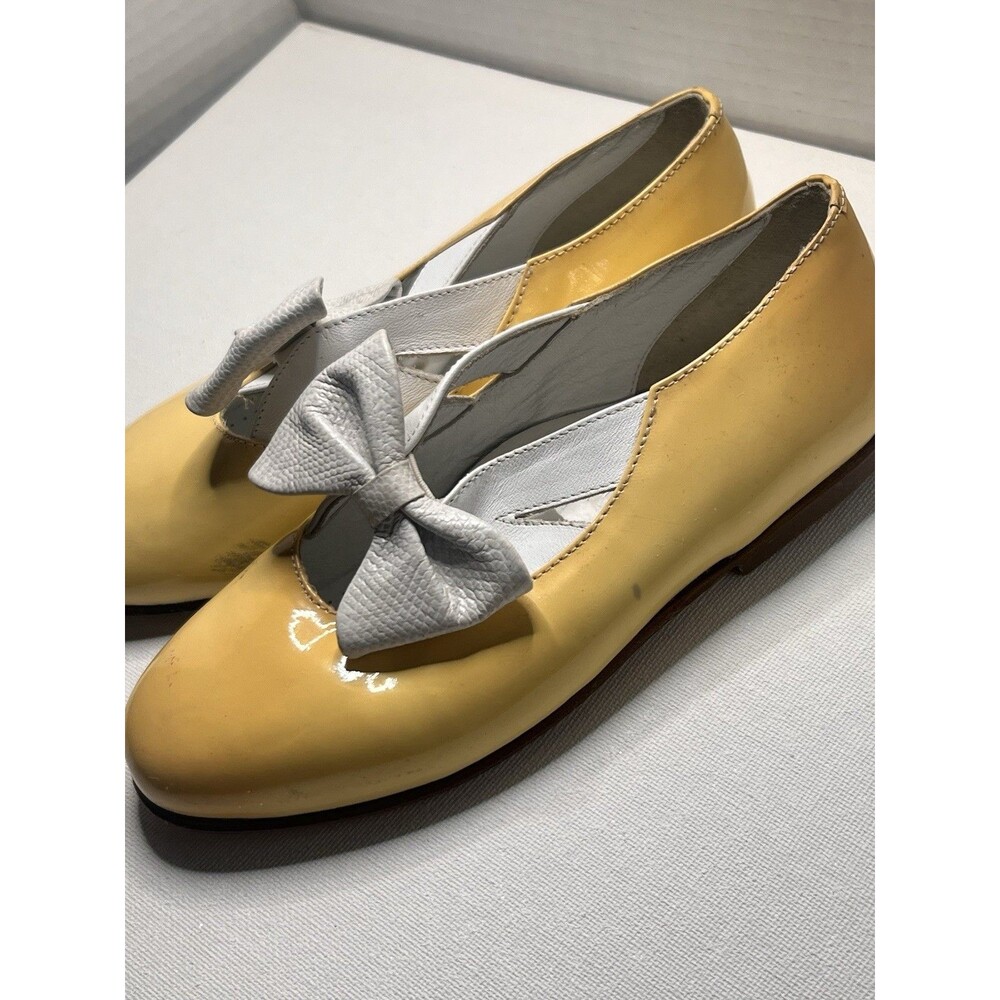 Vintage Nordstrom Made In Italy Yellow Patent Leather Bow Shoes Girls Size 30